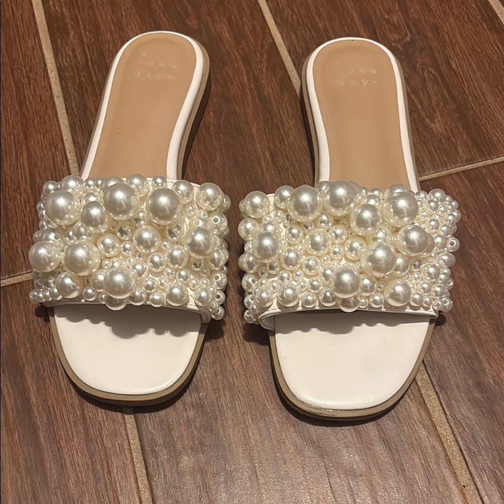 A New Day White Pearl Embellished Sandals